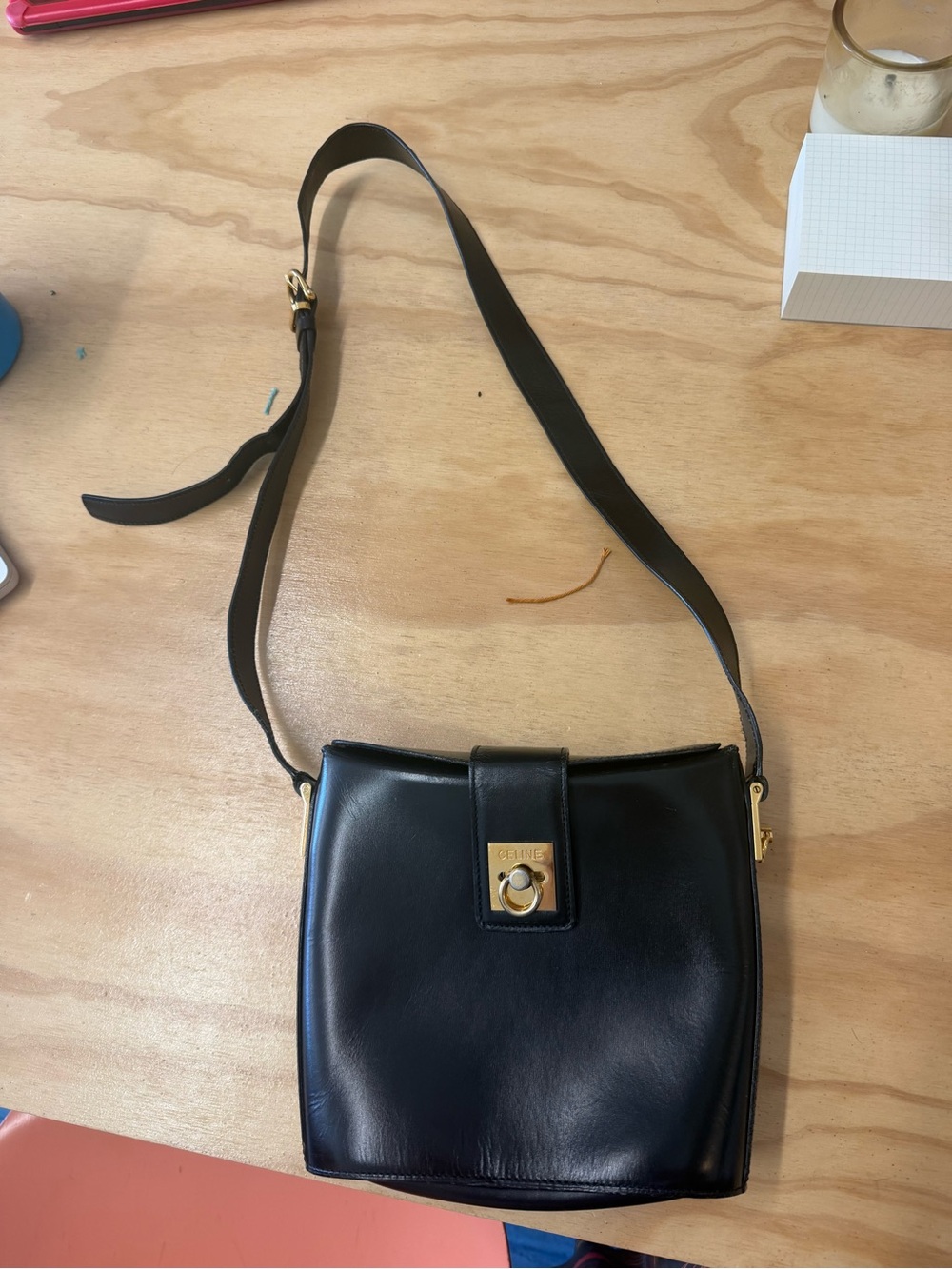 Celine Black Leather Crossbody Bag with Gold Hardware